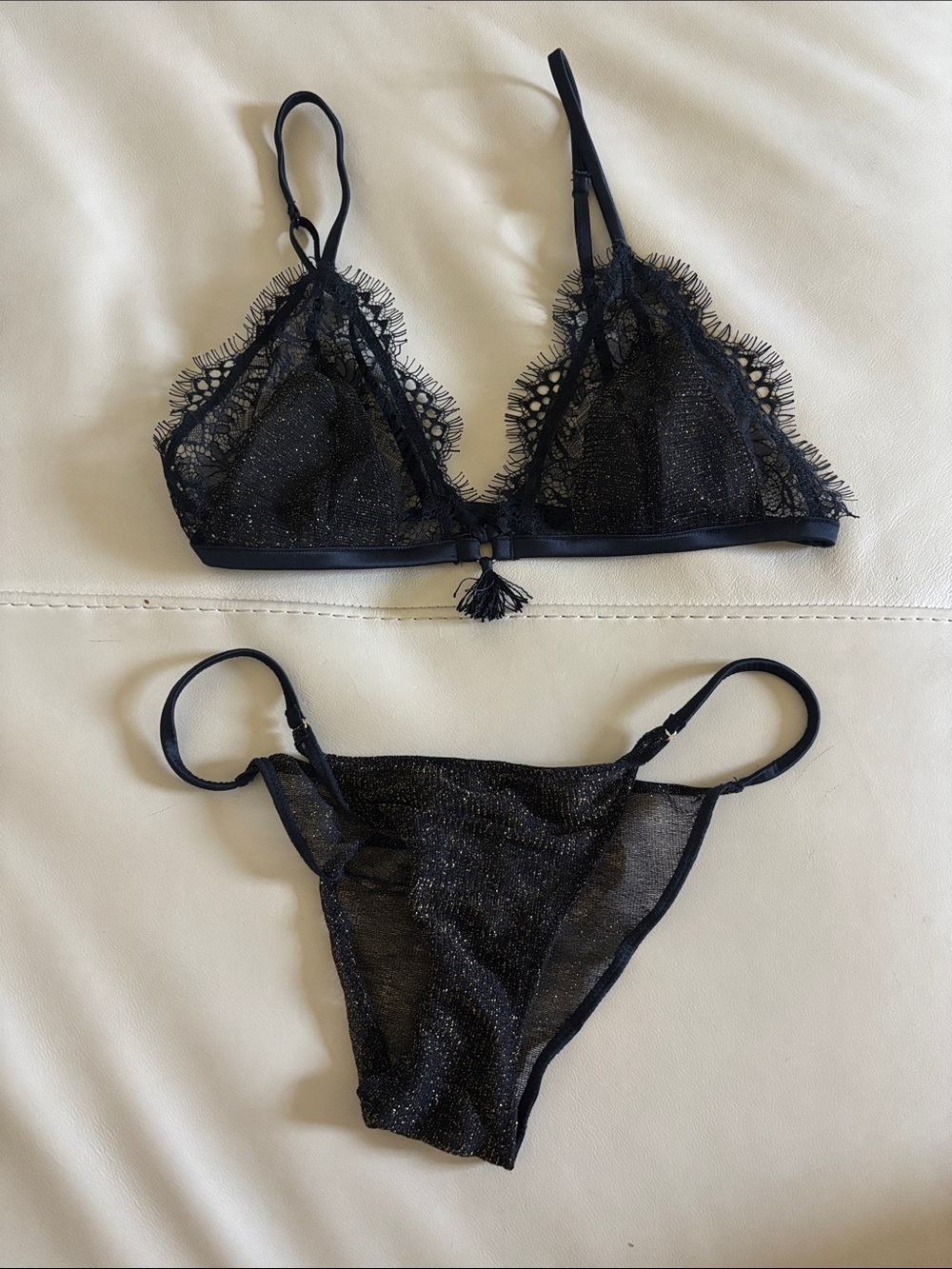 Sheer Lace Trim Black Bralette & Panty Set